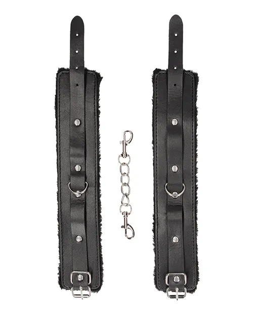 Restraints Shots Shots Ouch Black White Plush Bonded Leather Ankle Cuffs