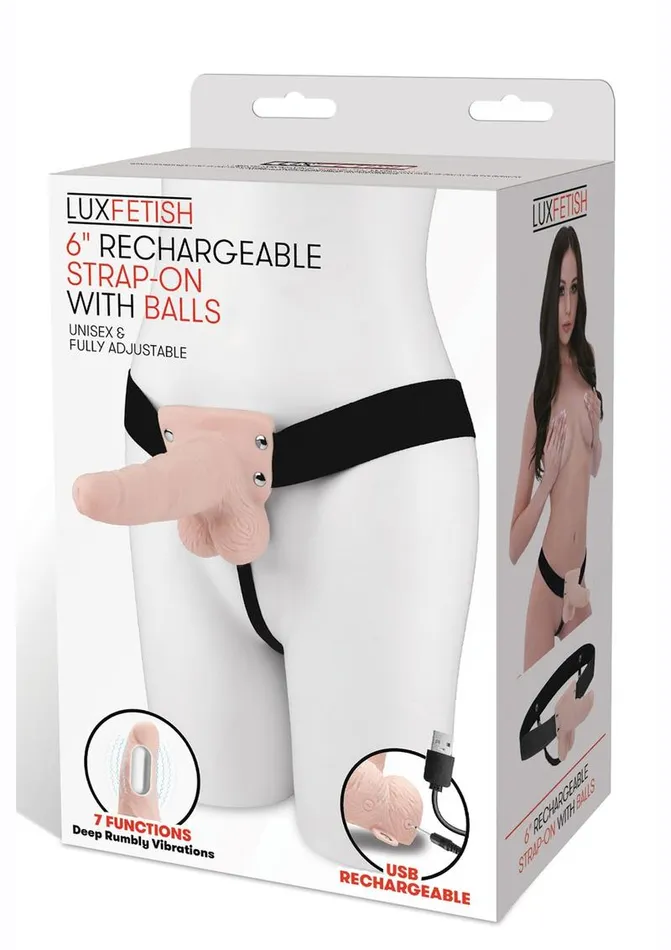 Lux Fetish Female Sex Toys Lux Fetish Rechargeable StrapOn with Balls